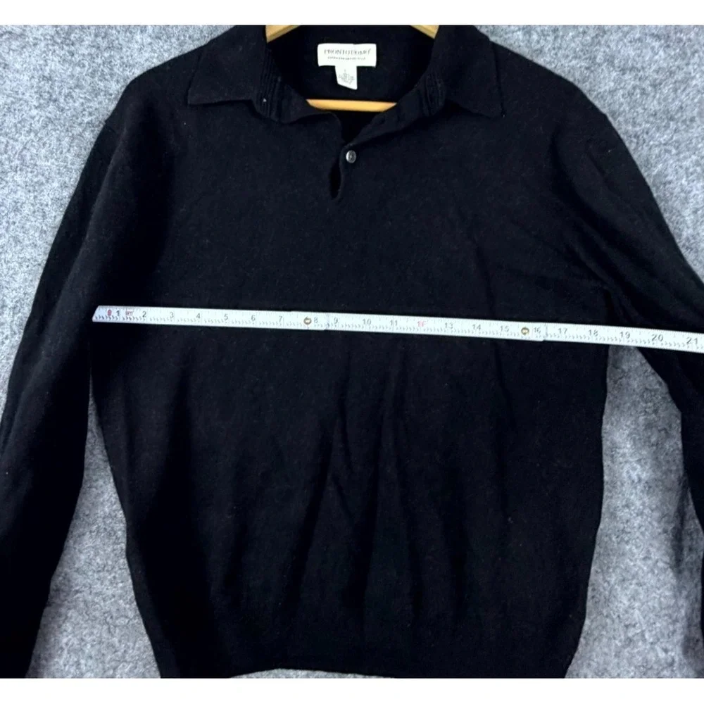 Pronto Uomo Sweater Mens Large Black Merino Wool Extra Fine Ribbed Golf Tennis